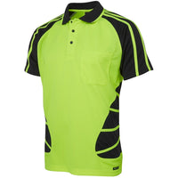 JB's Wear 6HSP Hi Vis S/S Spider Polo - Side View | color:Lime/Black|view:side