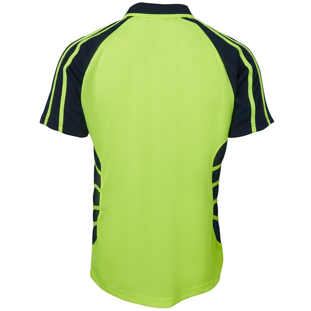 JB's Wear 6HSP Hi Vis S/S Spider Polo - Back View | color:Lime/Navy|view:back