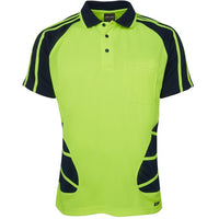 JB's Wear 6HSP Hi Vis S/S Spider Polo - Front View | color:Lime/Navy|view:front