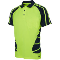 JB's Wear 6HSP Hi Vis S/S Spider Polo - Side View | color:Lime/Navy|view:side