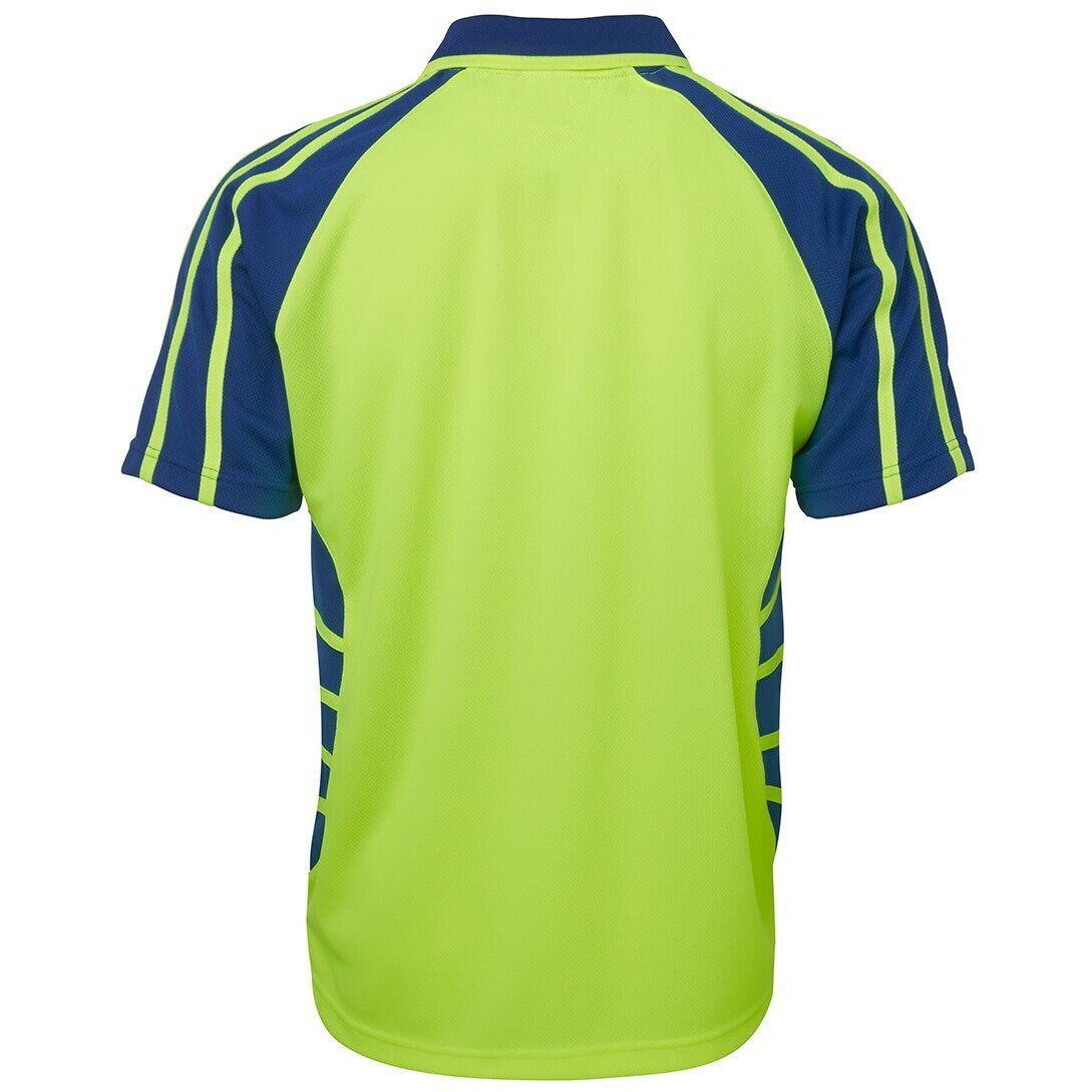 JB's Wear 6HSP Hi Vis S/S Spider Polo - Back View | color:Lime/Royal|view:back