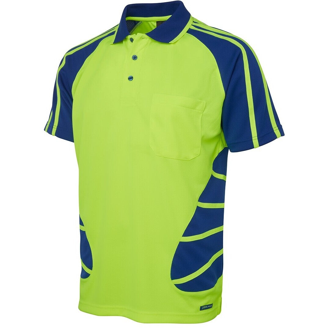 JB's Wear 6HSP Hi Vis S/S Spider Polo - Side View | color:Lime/Royal|view:side