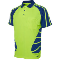 JB's Wear 6HSP Hi Vis S/S Spider Polo - Side View | color:Lime/Royal|view:side