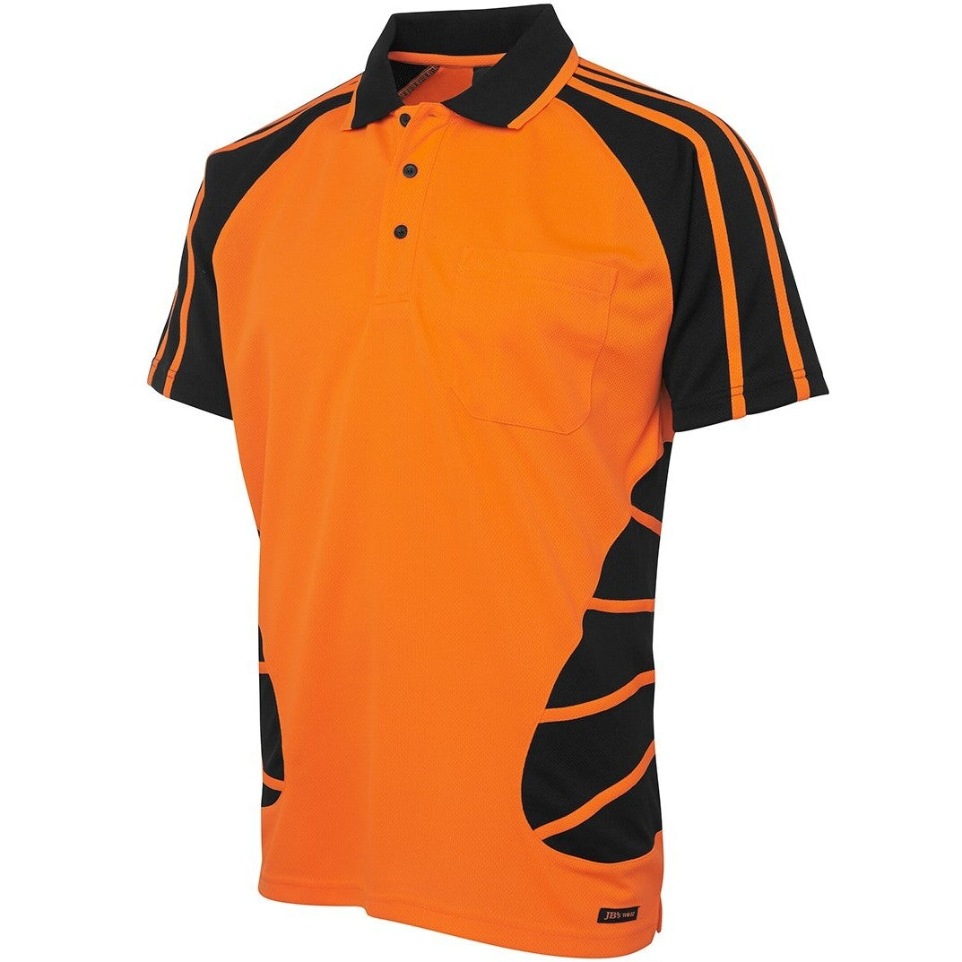 JB's Wear 6HSP Hi Vis S/S Spider Polo - Side View | color:Orange/Black|view:side
