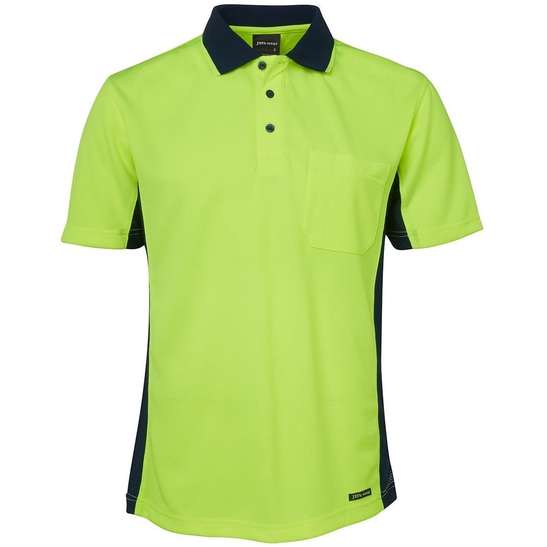 JB's Wear 6SPHS Hi Vis S/S Sport Polo - Front View | color:Lime/Navy|view:front