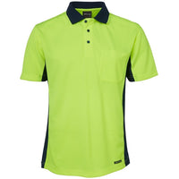 JB's Wear 6SPHS Hi Vis S/S Sport Polo - Front View | color:Lime/Navy|view:front