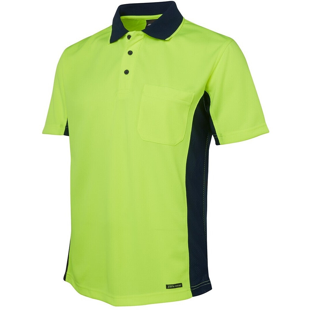 JB's Wear 6SPHS Hi Vis S/S Sport Polo - Side View | color:Lime/Navy|view:side