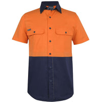 JB's Wear 6HSWS Hi Vis S/S Stretch Work Shirt - Front View | color:Orange/Navy|view:front