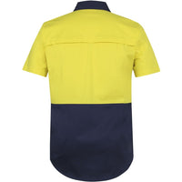 JB's Wear 6HSWS Hi Vis S/S Stretch Work Shirt - Back View | color:Yellow/Navy|view:back