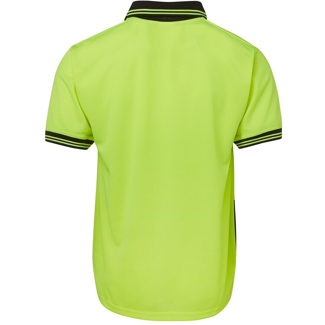 JB's Wear 6HVPS Hi Vis S/S Traditional Polo - Back View | color:Lime/Black|view:back