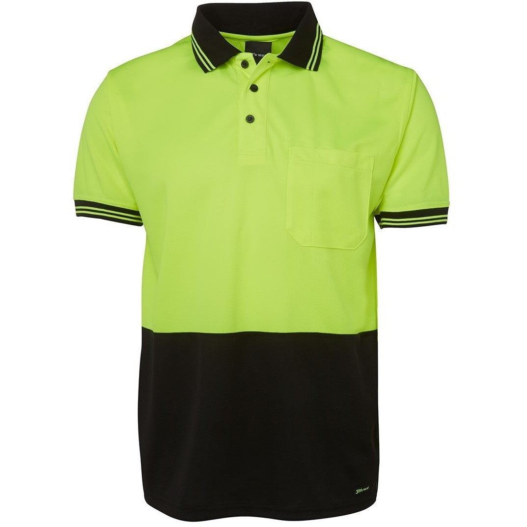 JB's Wear 6HVPS Hi Vis S/S Traditional Polo - Front View | color:Lime/Black|view:front