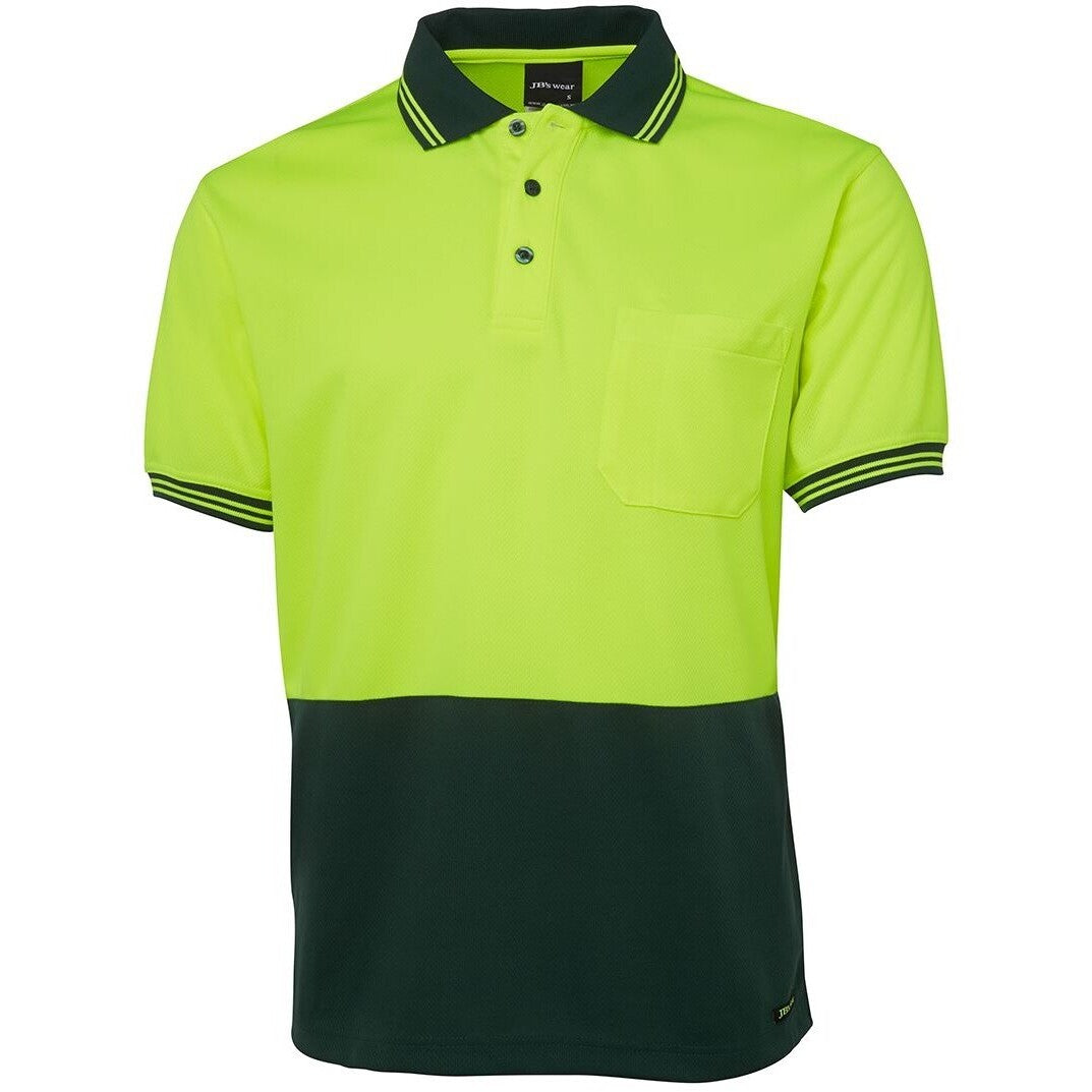 JB's Wear 6HVPS Hi Vis S/S Traditional Polo - Front View | color:Lime/Bottle|view:front