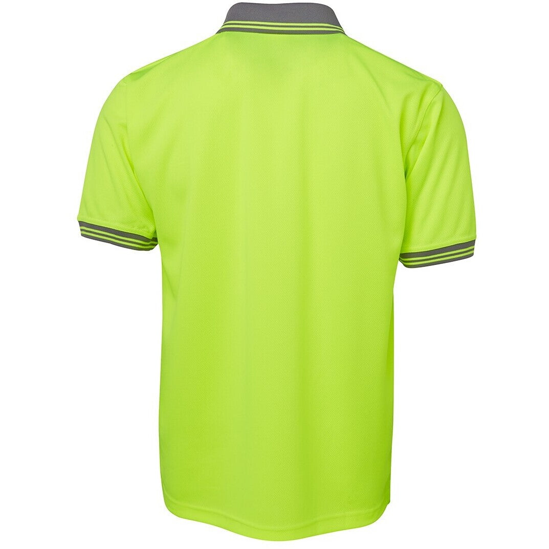 JB's Wear 6HVPS Hi Vis S/S Traditional Polo - Back View | color:Lime/Charcoal|view:back