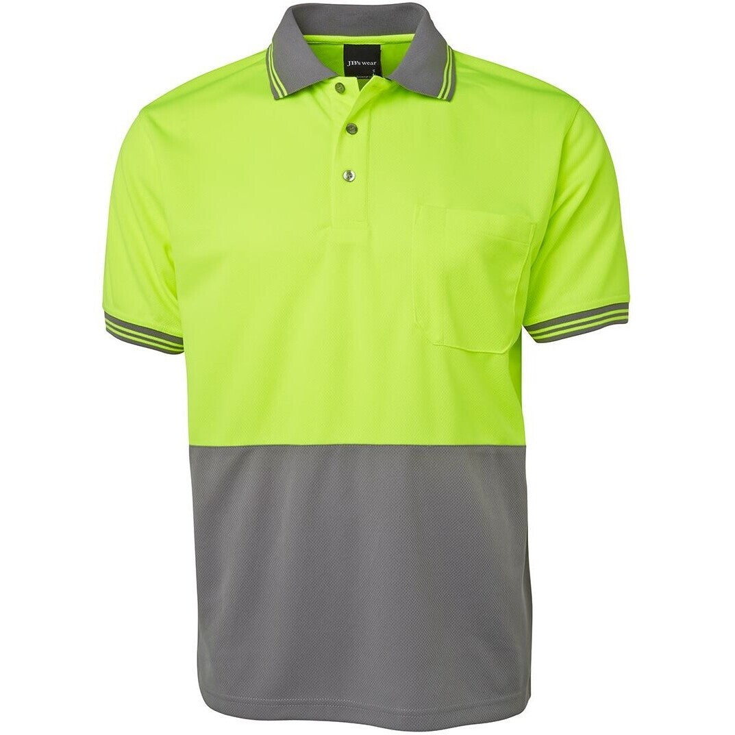 JB's Wear 6HVPS Hi Vis S/S Traditional Polo - Front View | color:Lime/Charcoal|view:front