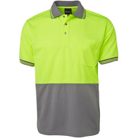 JB's Wear 6HVPS Hi Vis S/S Traditional Polo - Front View | color:Lime/Charcoal|view:front