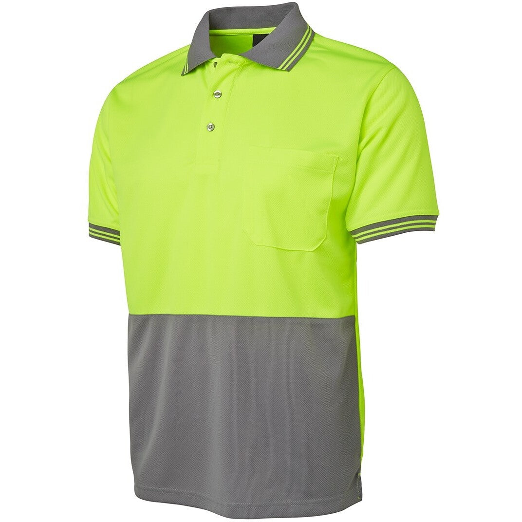 JB's Wear 6HVPS Hi Vis S/S Traditional Polo - Side View | color:Lime/Charcoal|view:side