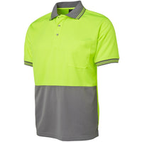 JB's Wear 6HVPS Hi Vis S/S Traditional Polo - Side View | color:Lime/Charcoal|view:side