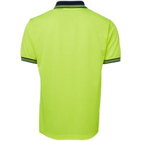 JB's Wear 6HVPS Hi Vis S/S Traditional Polo - Back View | color:Lime/Navy|view:back
