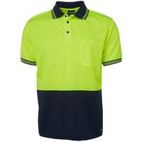 JB's Wear 6HVPS Hi Vis S/S Traditional Polo - Front View | color:Lime/Navy|view:front