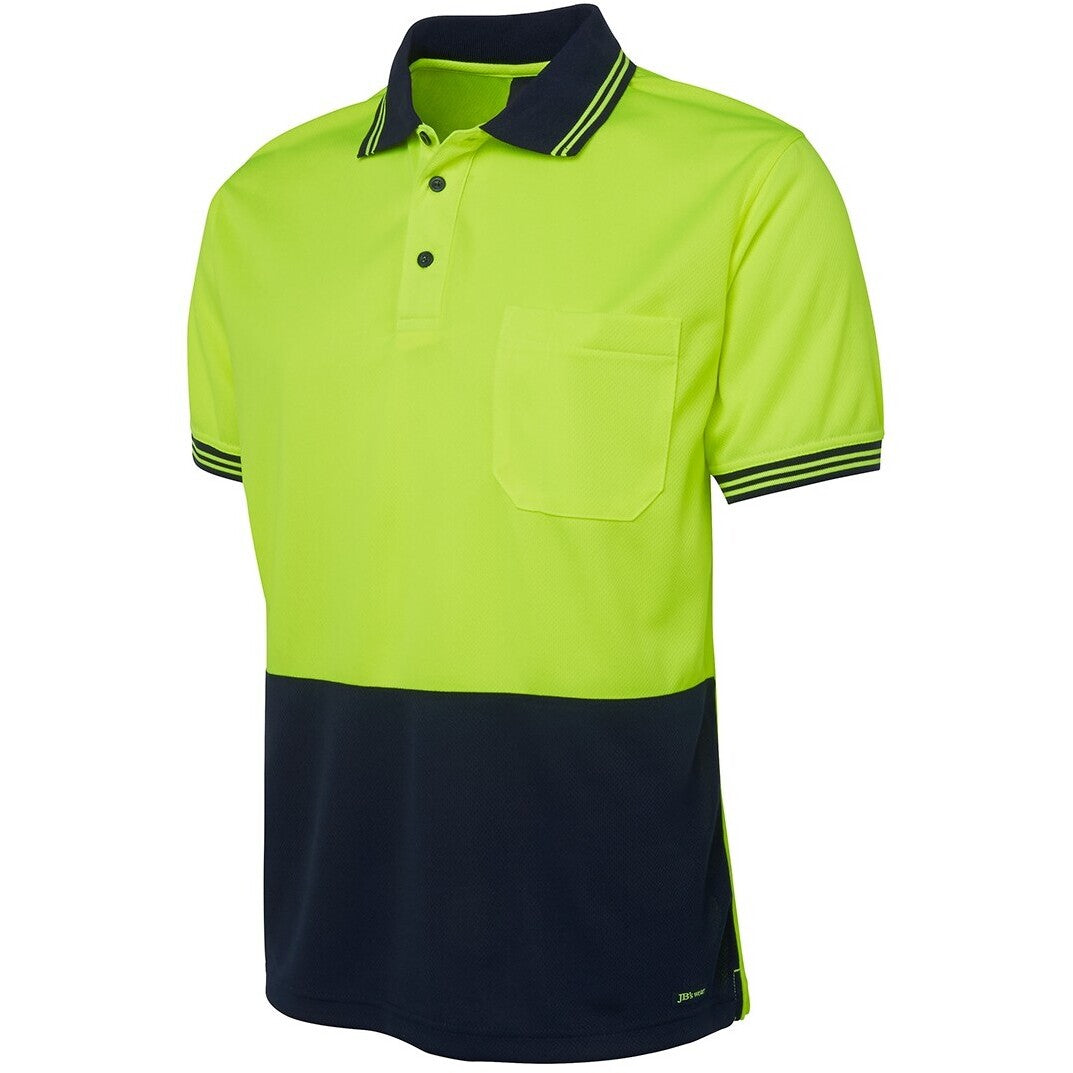 JB's Wear 6HVPS Hi Vis S/S Traditional Polo - Side View | color:Lime/Navy|view:side