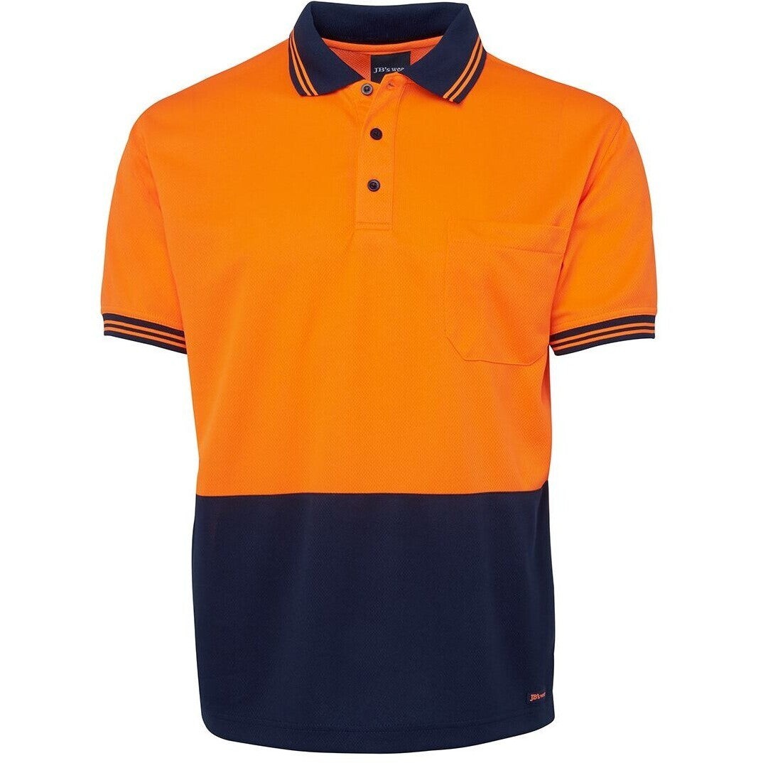 JB's Wear 6HVPS Hi Vis S/S Traditional Polo - Front View | color:Orange/Navy|view:front
