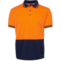 JB's Wear 6HVPS Hi Vis S/S Traditional Polo - Front View | color:Orange/Navy|view:front