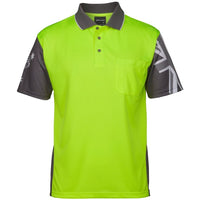 JB's Wear 6HSC Hi Vis Southern Cross Polo - Front View | color:Lime/Charcoal|view:front