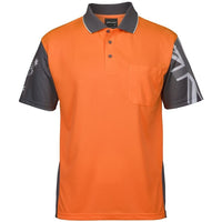 JB's Wear 6HSC Hi Vis Southern Cross Polo - Front View | color:Orange/Charcoal|view:front