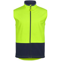 JB's Wear 6HWV Hi Vis Three Layer Softshell Vest - Front View | color:Lime/Navy|view:front