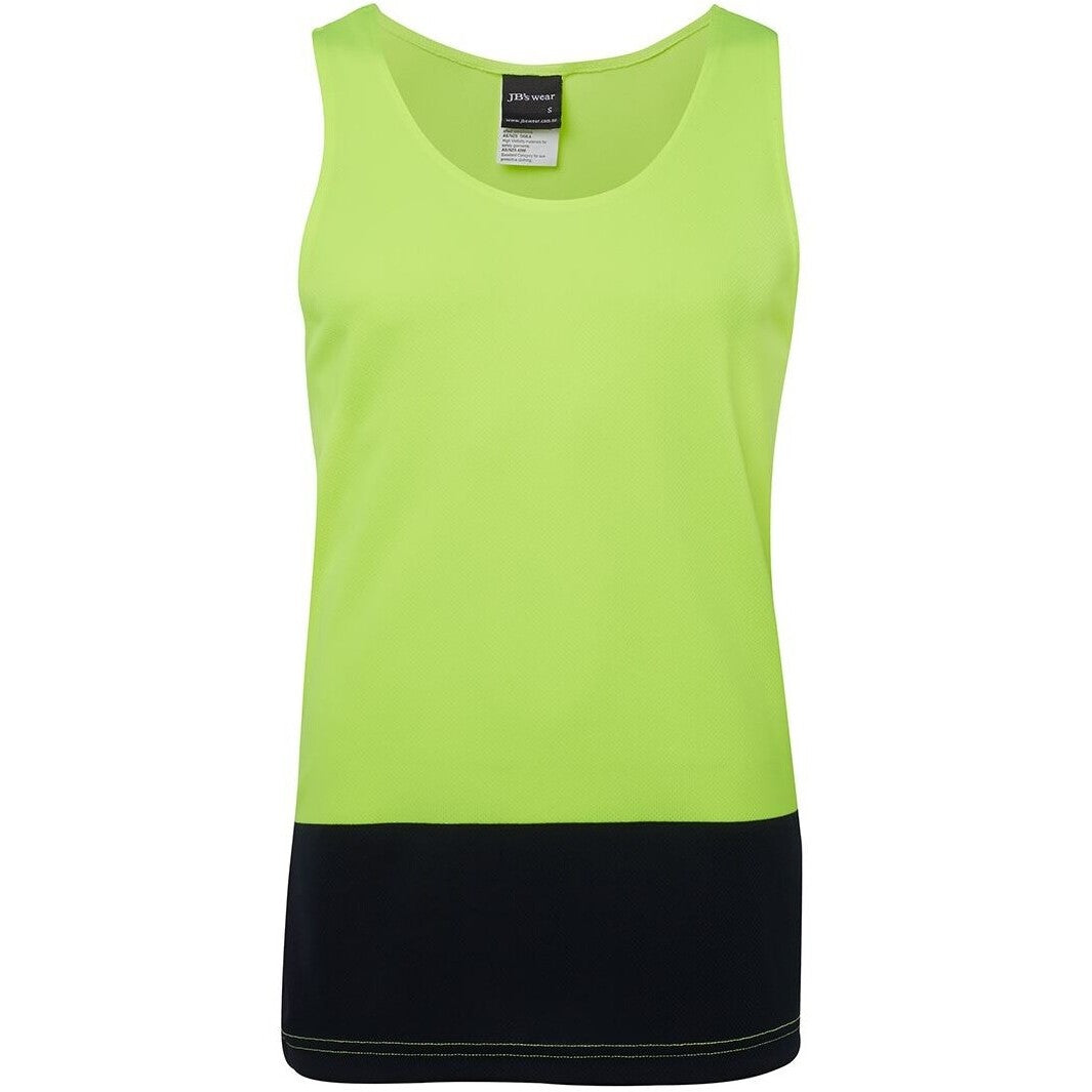 JB's Wear 6HTS Hi Vis Traditional Singlet - Front View | color:Lime/Navy|view:front