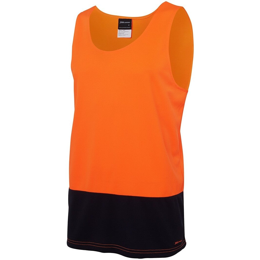 JB's Wear 6HTS Hi Vis Traditional Singlet - Side View | color:Orange/Navy|view:side