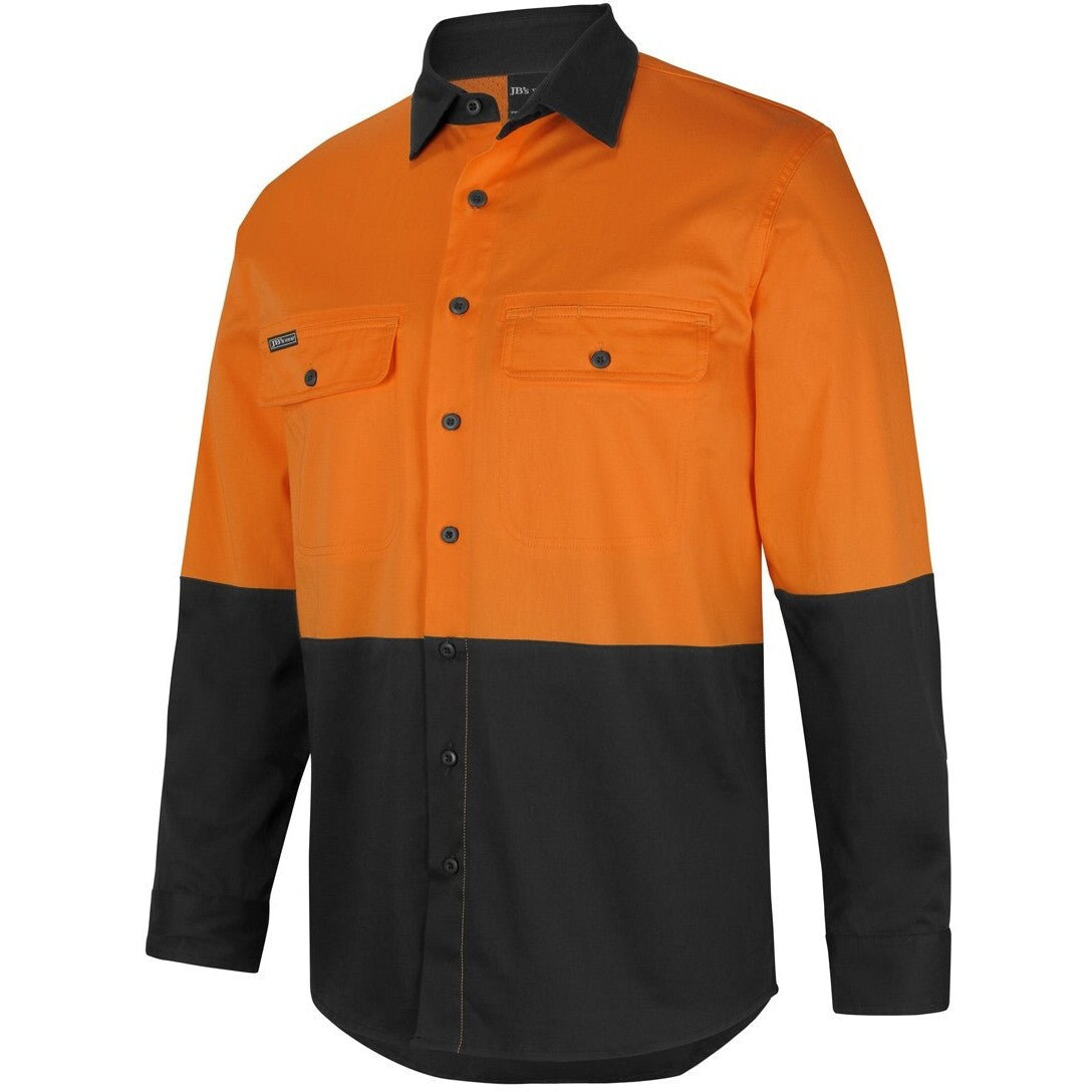 JB's Wear 6HSWL JB'S Hi Vis L/S Stretch Work Shirt - Side View | color:Orange/Black|view:side