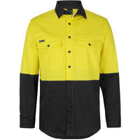 JB's Wear 6HSWL JB'S Hi Vis L/S Stretch Work Shirt - Front View | color:Yellow/Black|view:front