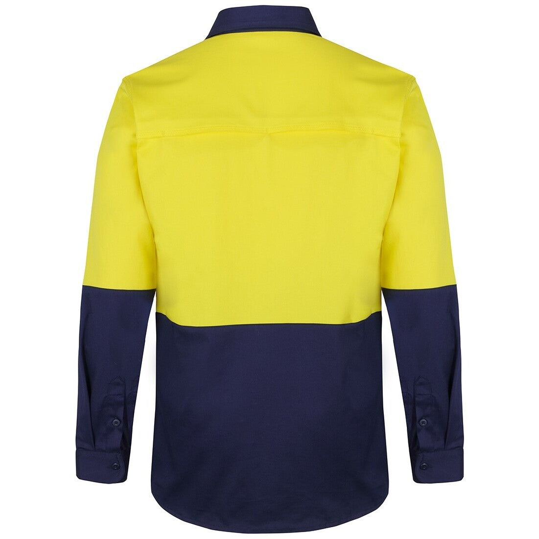 JB's Wear 6HSWL JB'S Hi Vis L/S Stretch Work Shirt - Back View | color:Yellow/Navy|view:back