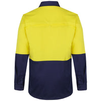 JB's Wear 6HSWL JB'S Hi Vis L/S Stretch Work Shirt - Back View | color:Yellow/Navy|view:back