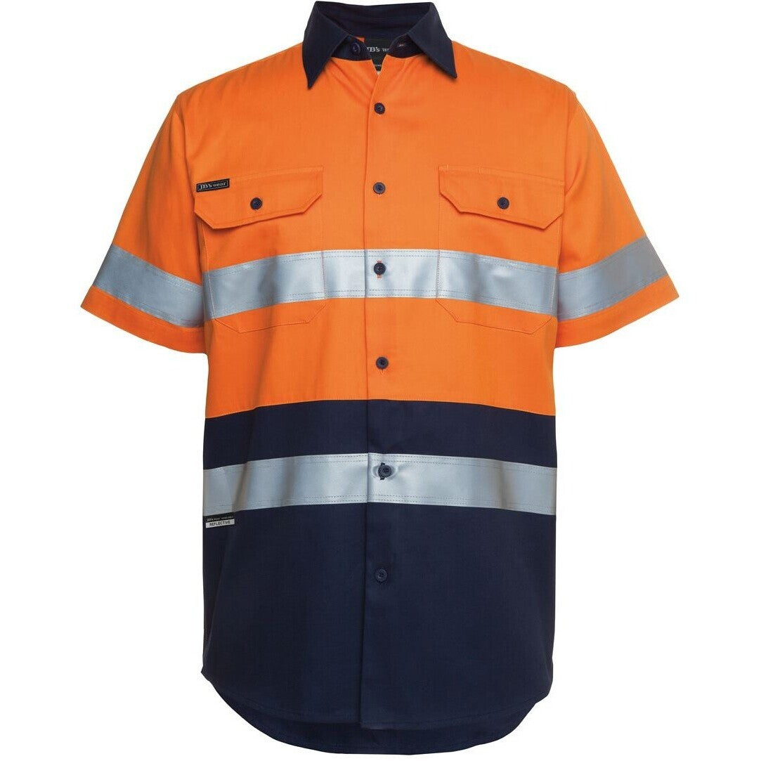 JB's Wear 6HSS JB'S Hi Vis S/S (D+N) 190G Work Shirt - Front View | color:Orange/Navy|view:front