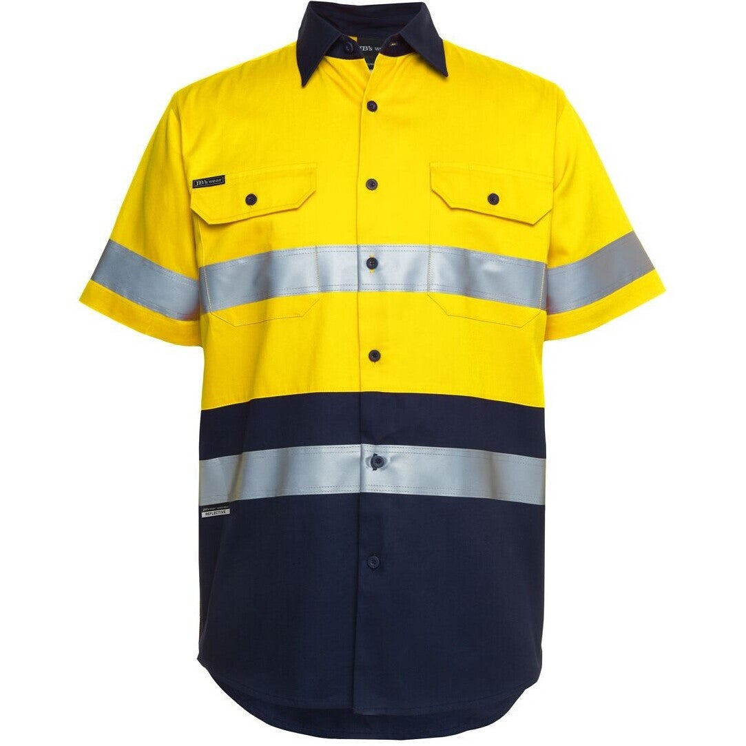 JB's Wear 6HSS JB'S Hi Vis S/S (D+N) 190G Work Shirt - Front View | color:Yellow/Navy|view:front