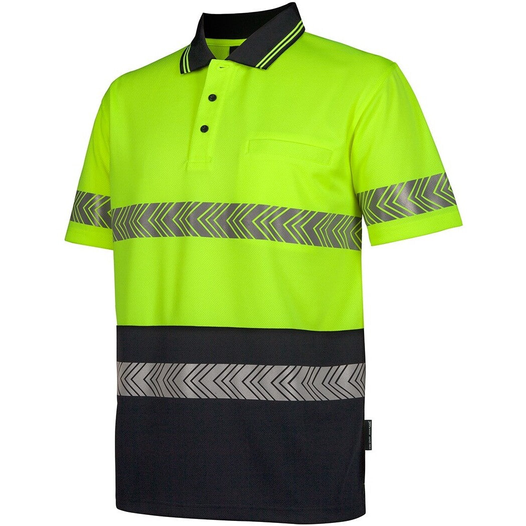 JB's Wear 6HSST JB'S Hi Vis S/S Segmented Tape Polo - Side View | color:Lime/Navy|view:side