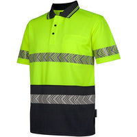 JB's Wear 6HSST JB'S Hi Vis S/S Segmented Tape Polo - Side View | color:Lime/Navy|view:side