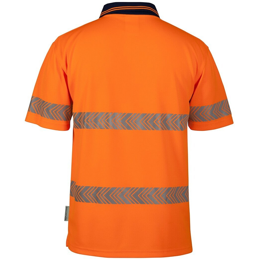 JB's Wear 6HSST JB'S Hi Vis S/S Segmented Tape Polo - Back View | color:Orange/Navy|view:back