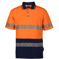 JB's Wear 6HSST JB'S Hi Vis S/S Segmented Tape Polo - Front View | color:Orange/Navy|view:front
