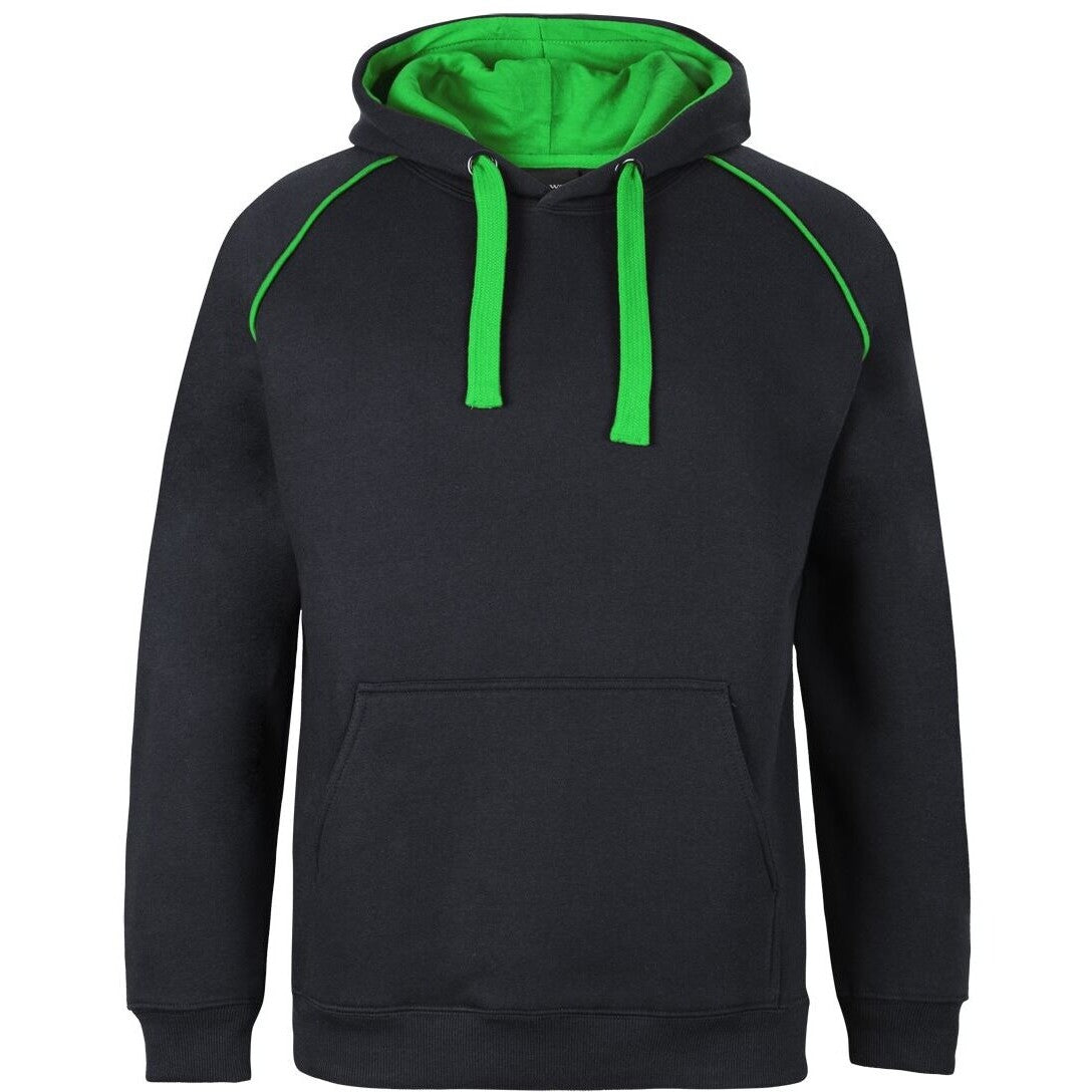 JB's Wear 3CFH Kids & Adults Contrast Fleecy Hoodie - Front View | color:Black/Pea Green|view:front