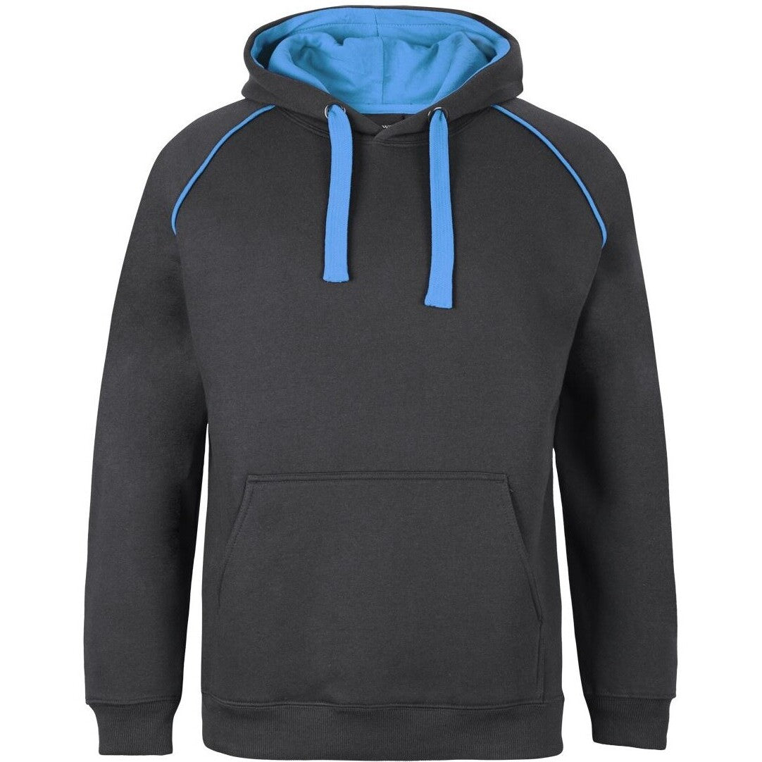 JB's Wear 3CFH Kids & Adults Contrast Fleecy Hoodie - Front View | color:Gunmetal/Aqua|view:front