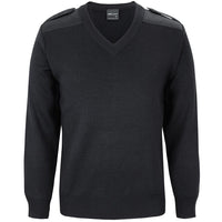 JB's Wear 6EJ Knitted Epaulette Jumper - Front View | color:Black|view:front