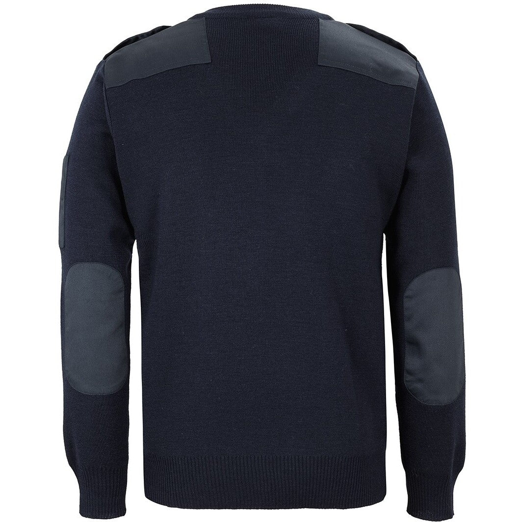 JB's Wear 6EJ Knitted Epaulette Jumper - Back View | color:Navy|view:back