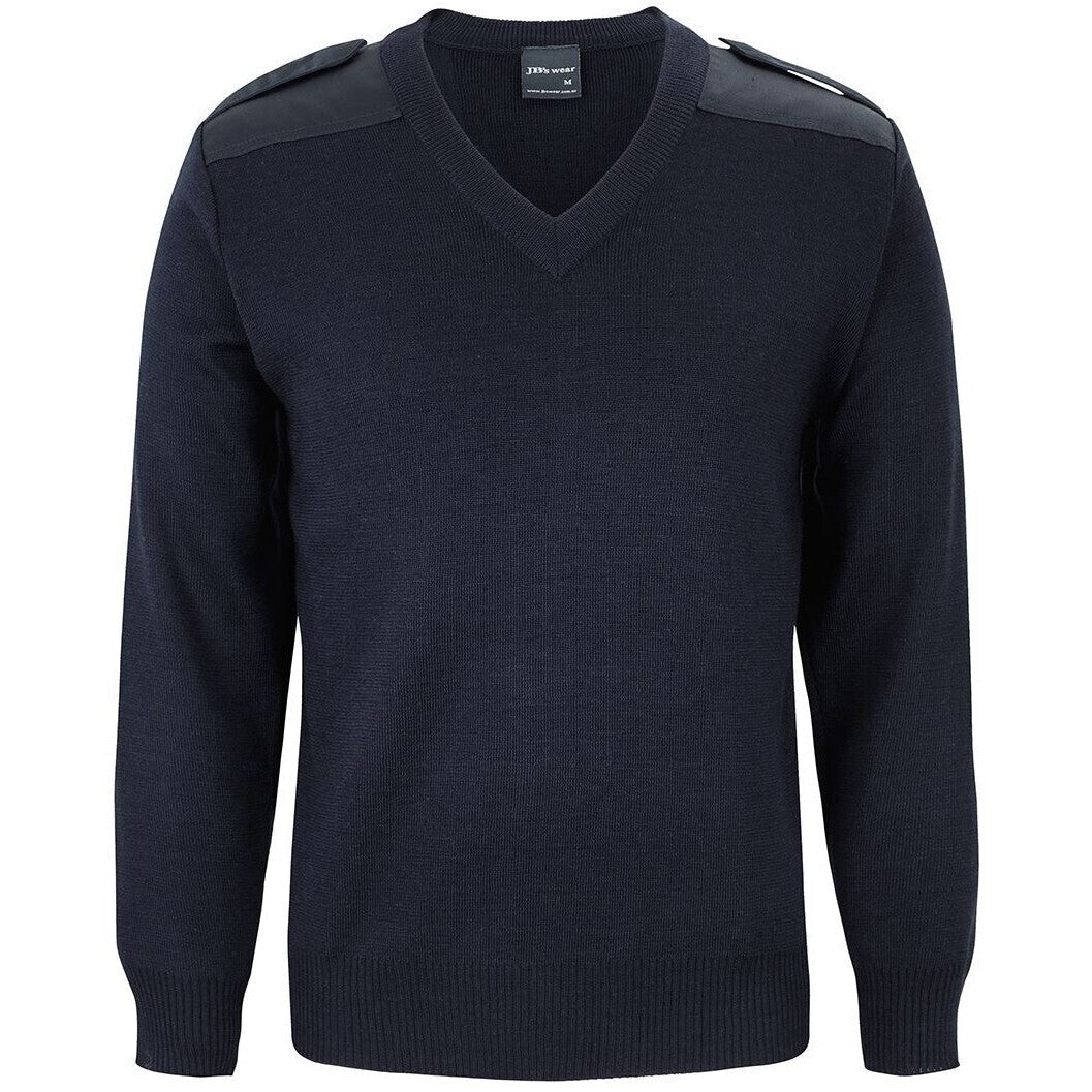 JB's Wear 6EJ Knitted Epaulette Jumper - Front View | color:Navy|view:front