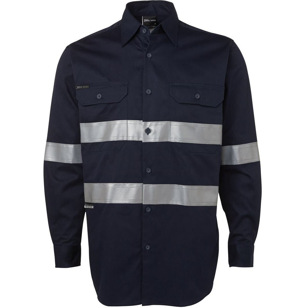 JB's Wear 6HDNL L/S 190G Work Shirt With Reflective Tape - Front View | color:Navy|view:front