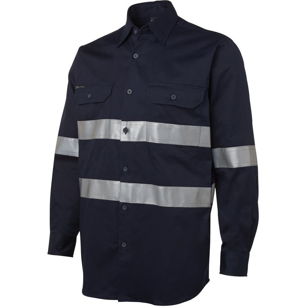 JB's Wear 6HDNL L/S 190G Work Shirt With Reflective Tape - Side View | color:Navy|view:side