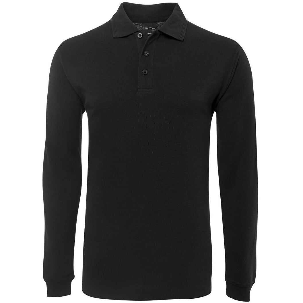 JB's Wear 210XL L/S 210 Polo - Front View | color:Black|view:front