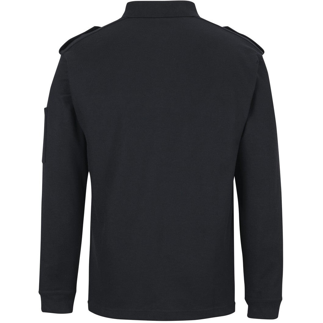 JB's Wear 210EL L/S 250 Epaulette Polo - Back View | color:Black|view:back